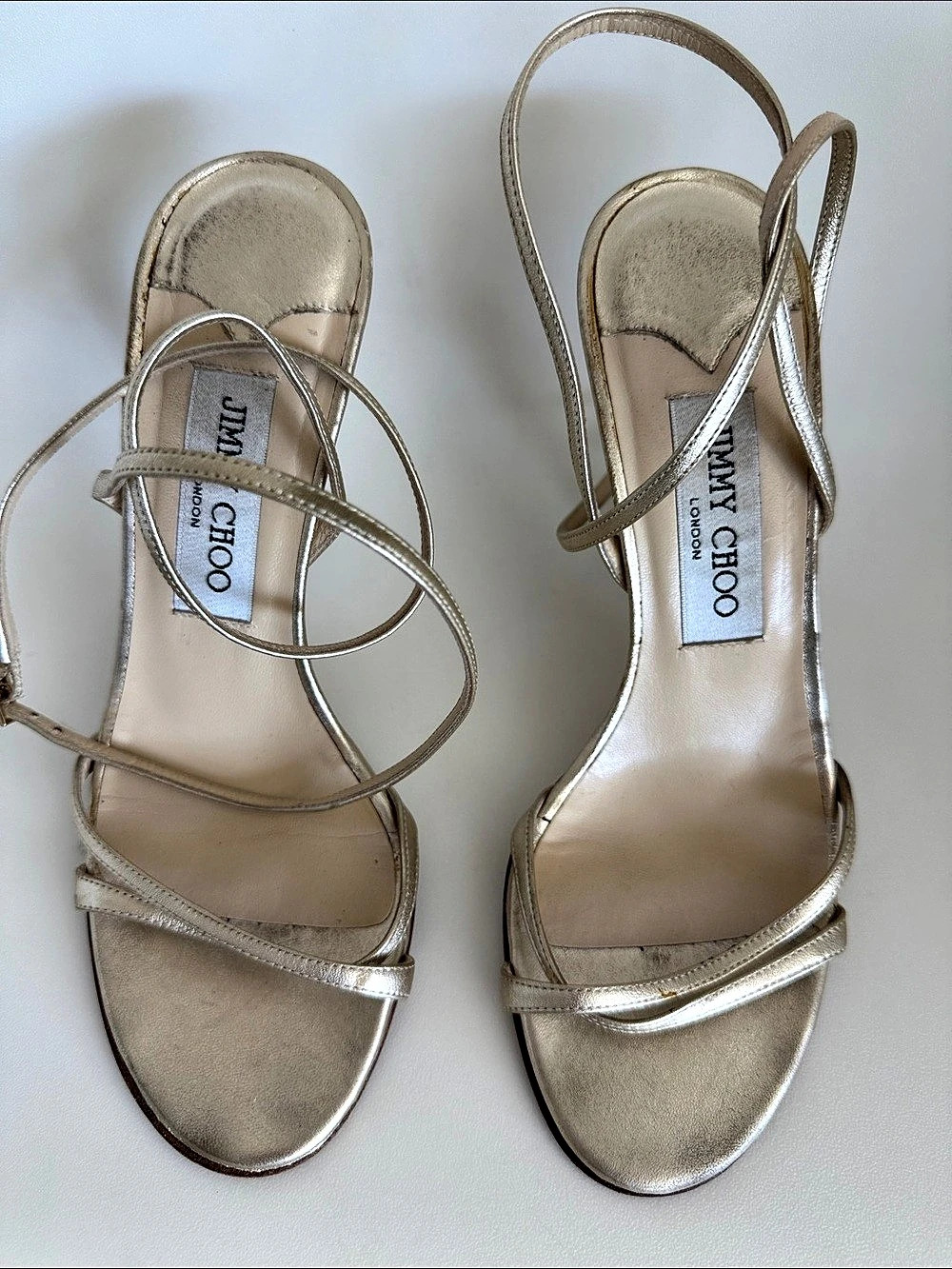 Jimmy Choo Metallic Strappy Heels in Gold US 6